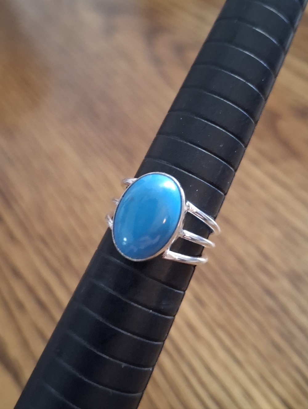 Ring Turquoise Oval Natural Stone Sterling Silver Size 6